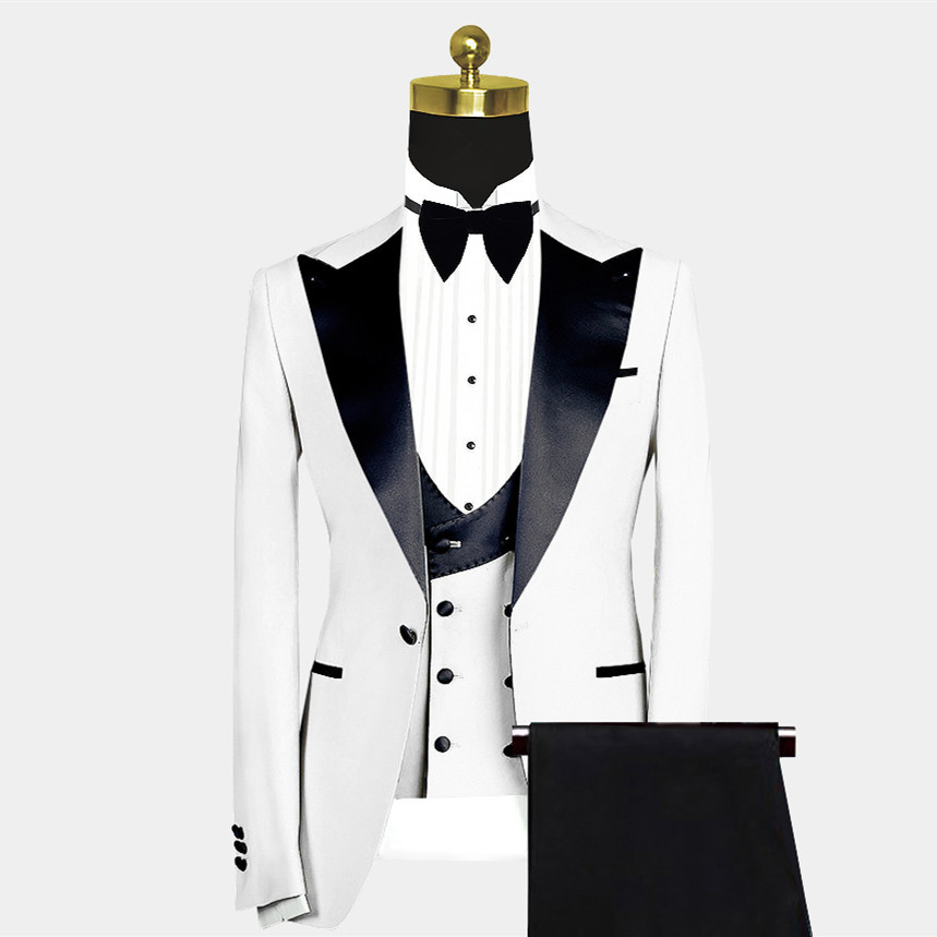 Beautiful Slim Fit White Peaked Lapel Wedding Suit for Men