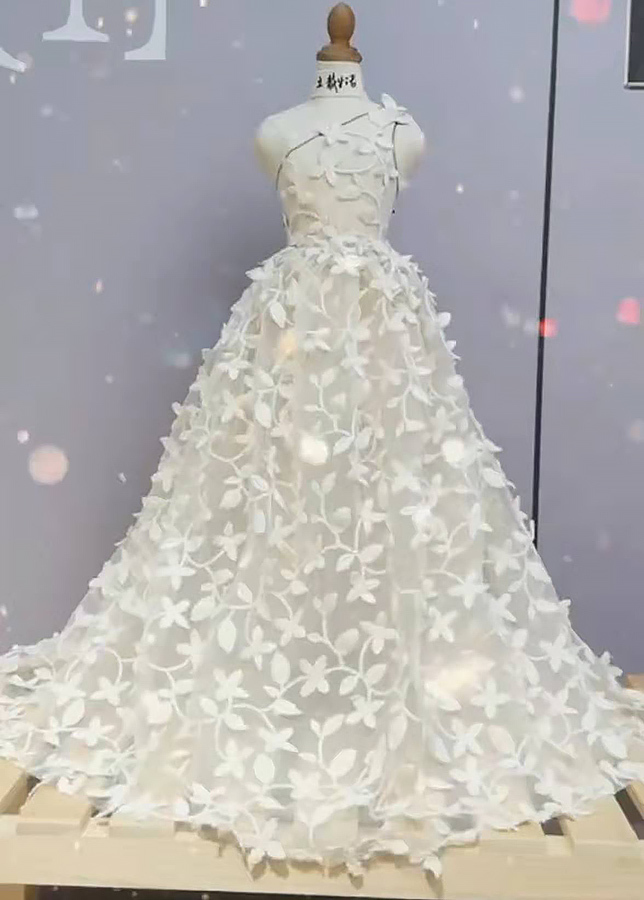 3D One Shoulder Floral Wedding Dress