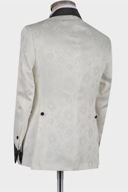 Jaxson White Shawl-Lapel Double-Breasted Fashion Slim-Fit Wedding Groom Suit