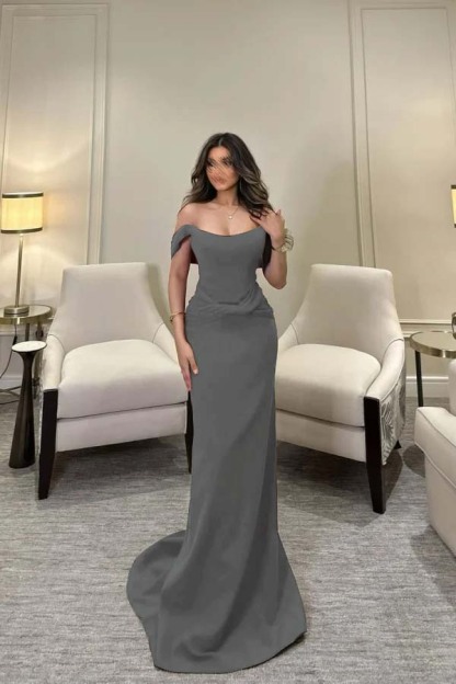 Off The Shoulder Sleeveless Long Mermaid Formal Dress With Pleated
