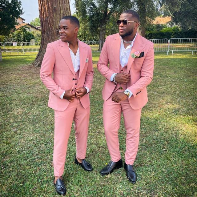 New Arrival Christopher Pink Peaked Lapel Three-Piece Wedding Groomsmen Suits