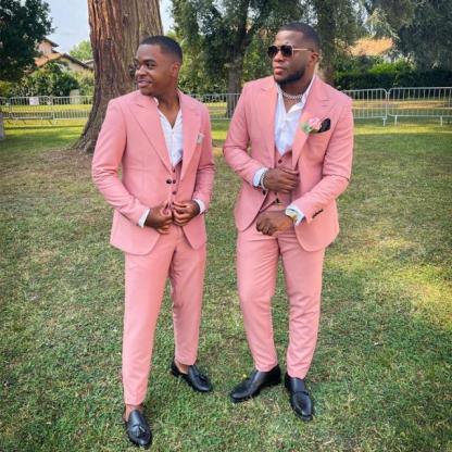New Arrival Christopher Pink Peaked Lapel Three-Piece Wedding Groomsmen Suits