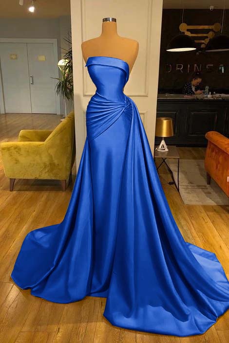 Strapless Elegant Baby Blue Mermaid Evening Dress Long With Ruffle