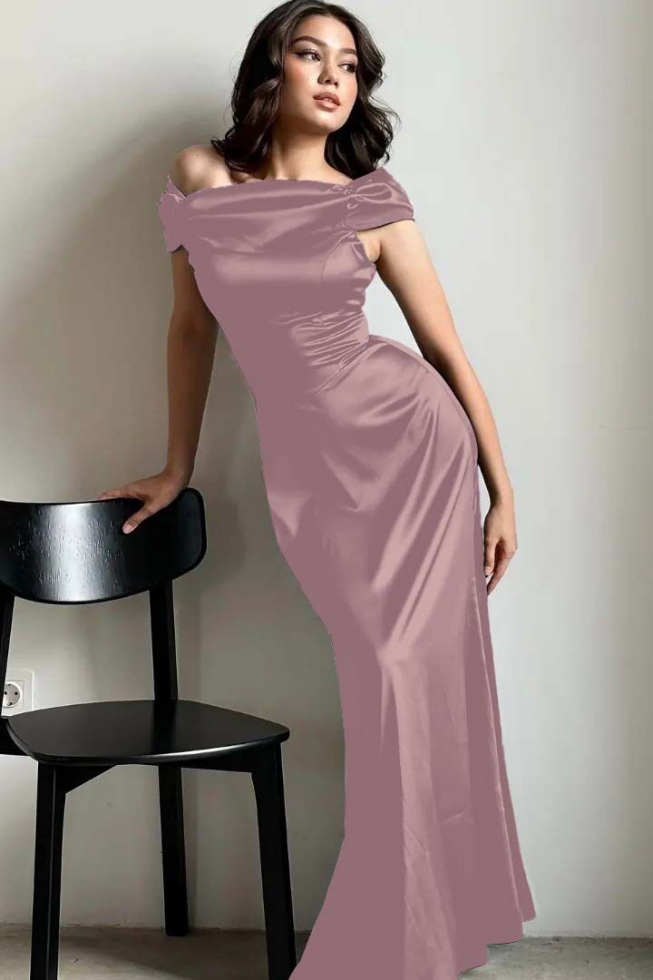 Off the Shoulder Sleeveless Long Mermaid Formal Dress With Pleated