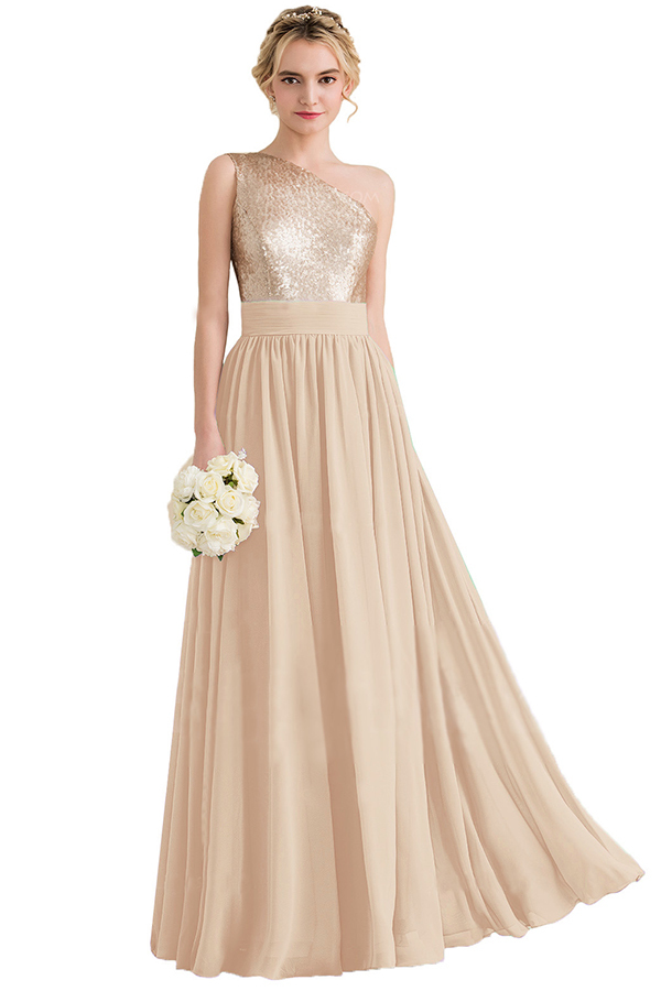 Sequins One Shoulder Long Bridesmaid Dress