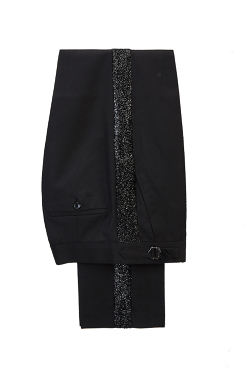 Chic Sky Blue Stitching Two-Piece Sparkle Black Peak Lapel Wedding Suit for Men