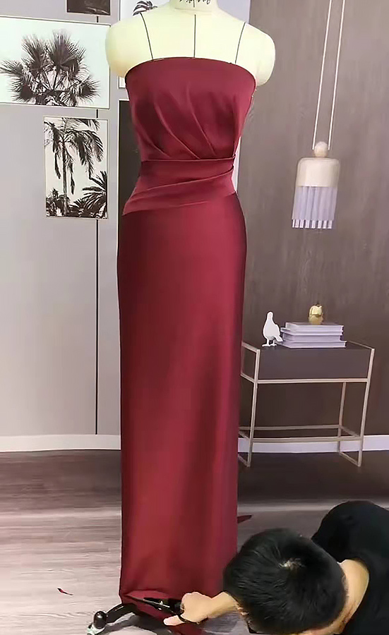 Strapless Burgundy Long Bridesmaid Dress