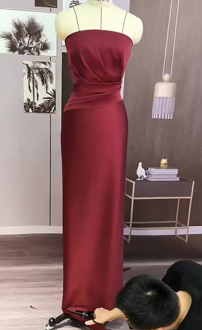 Strapless Burgundy Long Bridesmaid Dress
