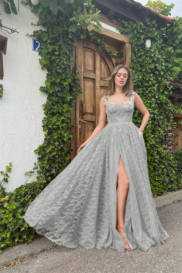 Straps Sleeveless Sweetheart Long Formal Dress With High Split