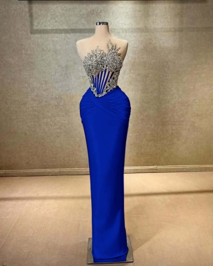 Strapless Sleeveless Long Mermaid Formal Dress With Beading Pleated