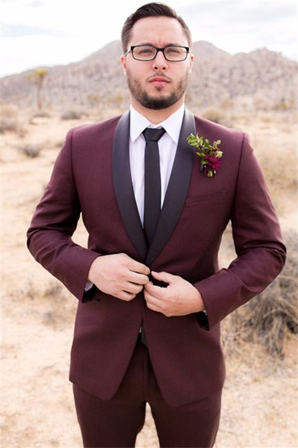 Handsome Best Slim Fit Burgundy Men's Suit Wedding Suits for Groom Tuxedos