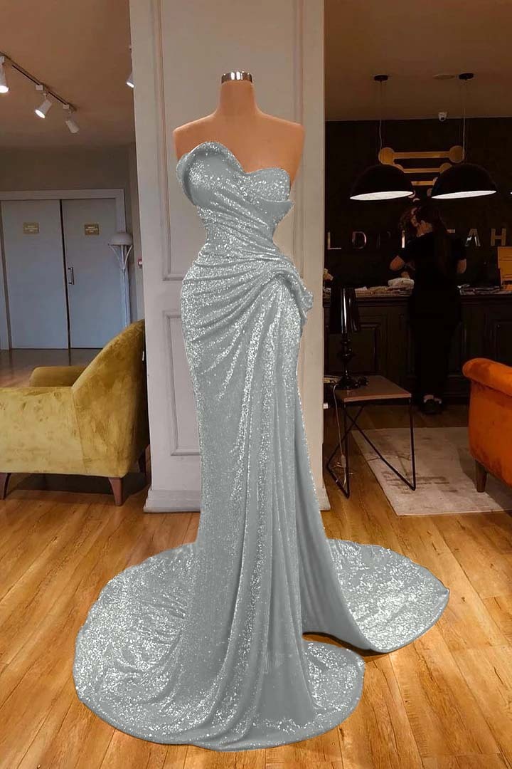 Strapless Sweetheart Sleeveless Long Mermaid Formal Dress Red With Sequins