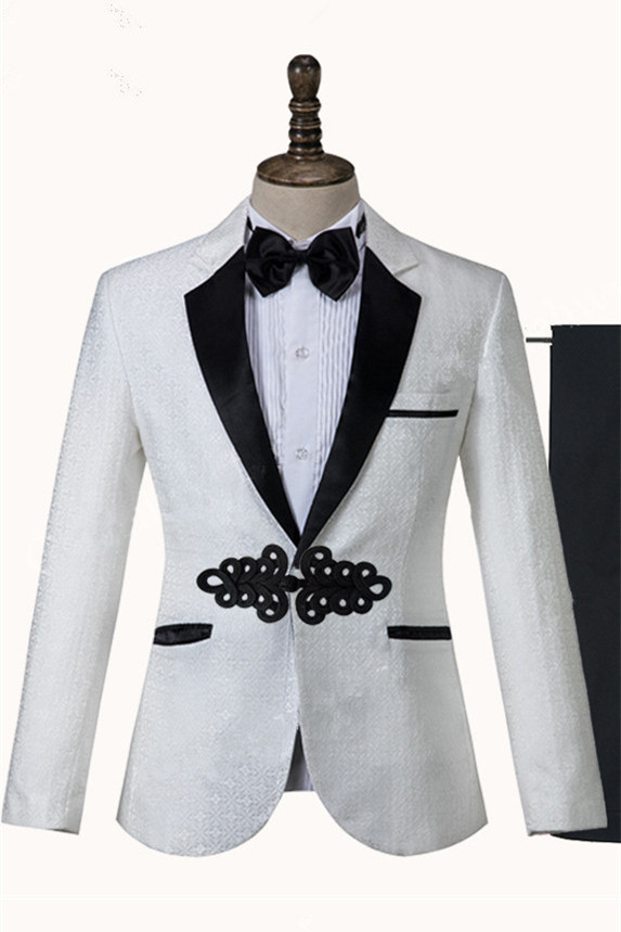 Gorgeous Shawl Lapel Knitted Button Wedding Tuxedo with White Jacquard