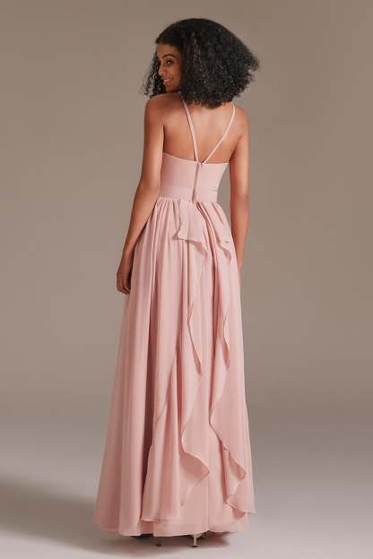 Chiffon Pink Halter Bridesmaid Dress