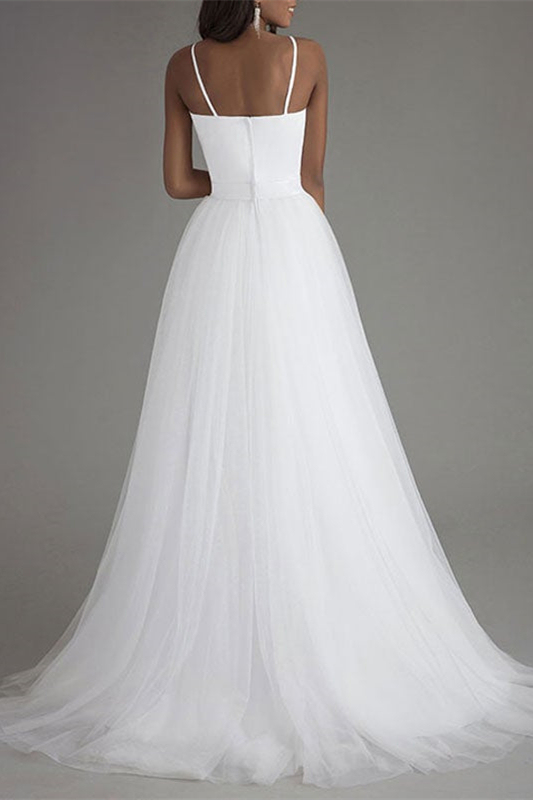 Tulle Spaghetti-Straps Sleeveless Wedding Dress