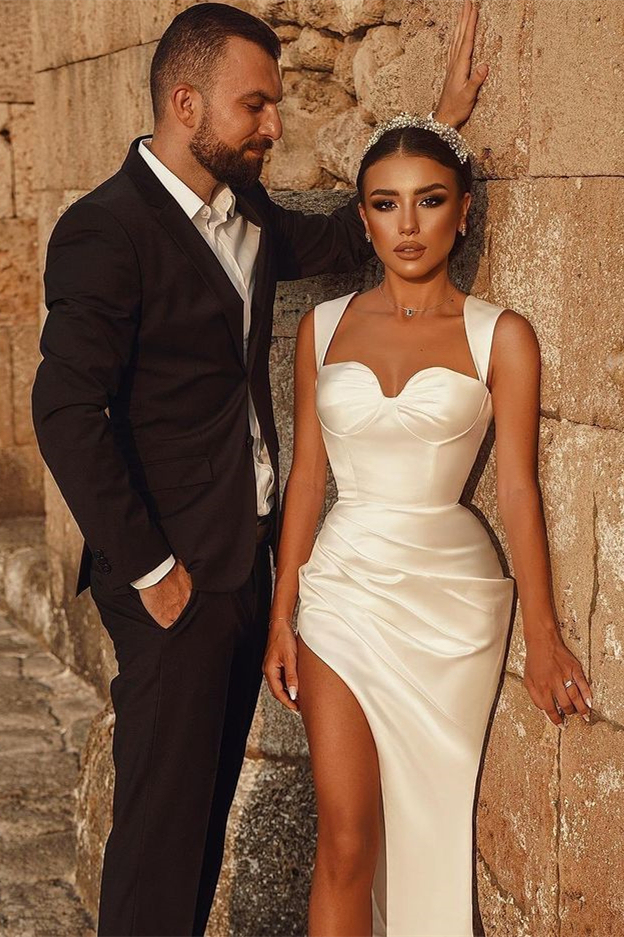 Sweetheart White Mermaid Wedding Dress with Split