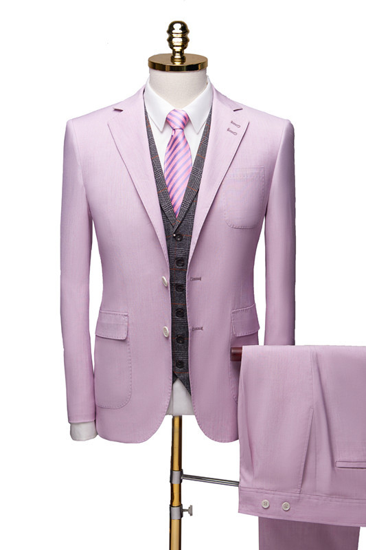 Classic Purple Three-Piece Wedding Suit with Notched Collar
