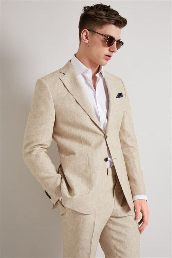 Newest Two-Piece Notched Lapel Summer Linen Wedding Tuxedos for Groomsmen