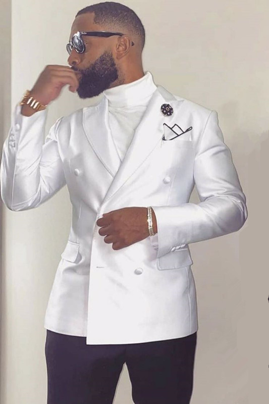 Addison White Peaked Lapel Wedding Groom Suits with Double-Breasted