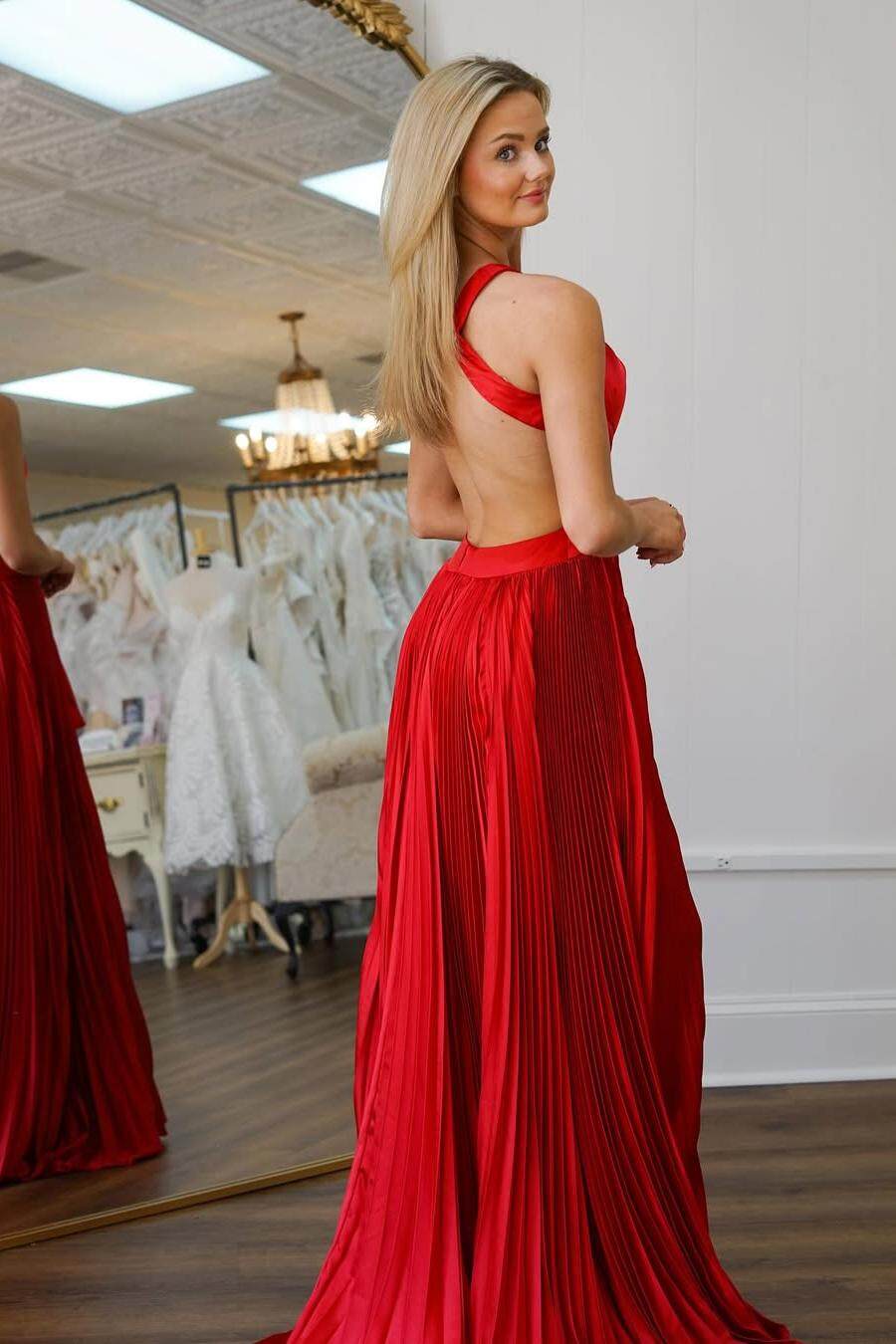 Halter Backless Long A Line Split Formal Dress With Ruffles Pleated