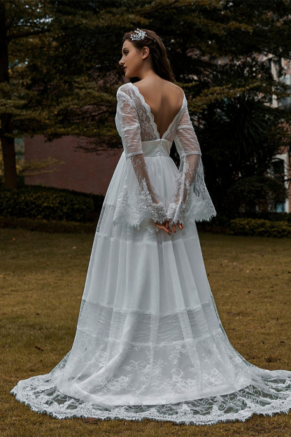 Long Sleeves Lace Boho Wedding Dress