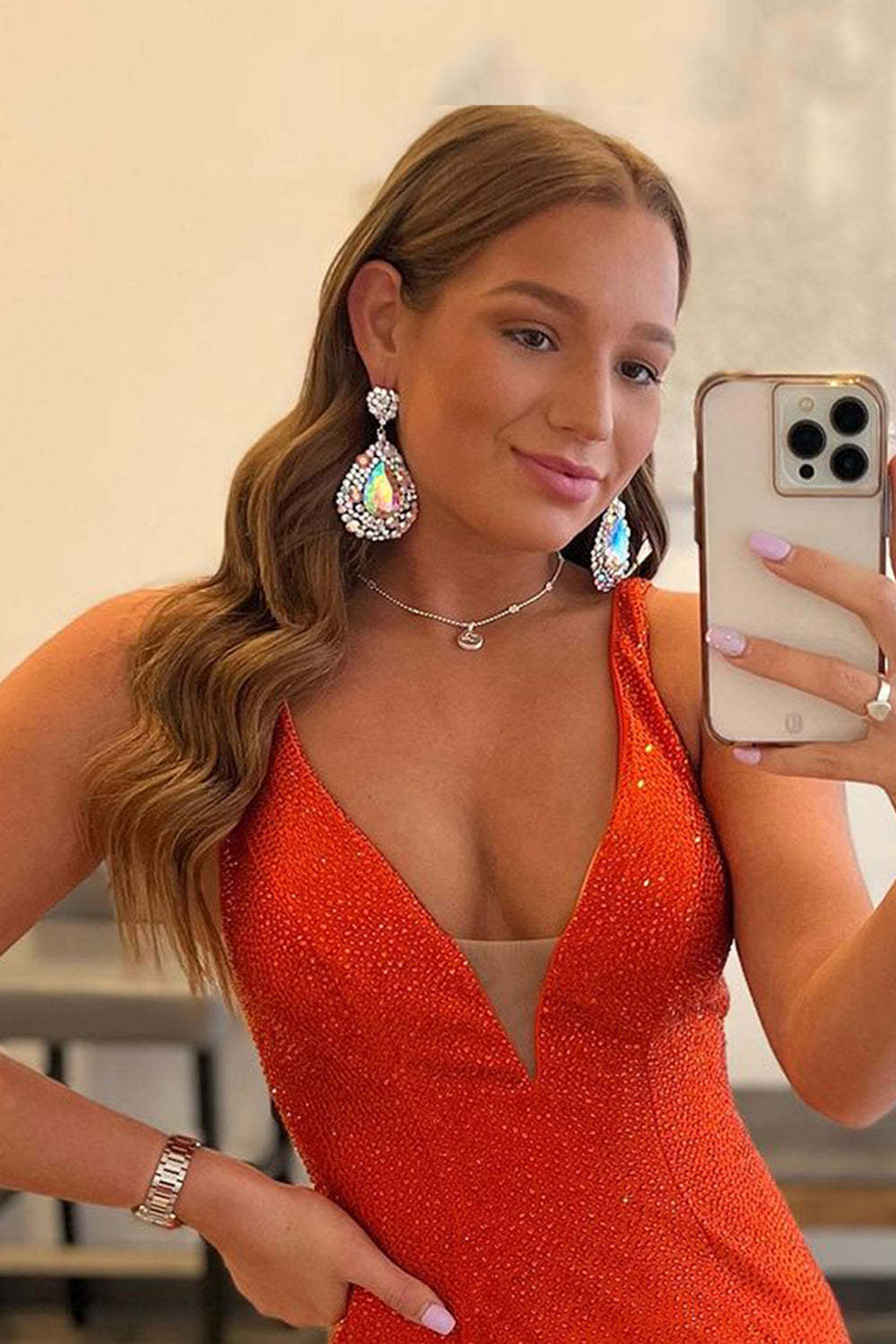 Pink Long Prom Dress with Beading in a Mermaid Deep V Neck