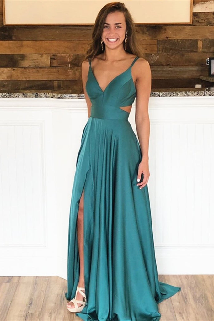 Spaghetti-Straps Long Evening Dress Split