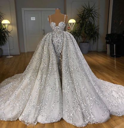 Gorgeous Sequins Mermaid Sweetheart Wedding Dress with Ruffles Train