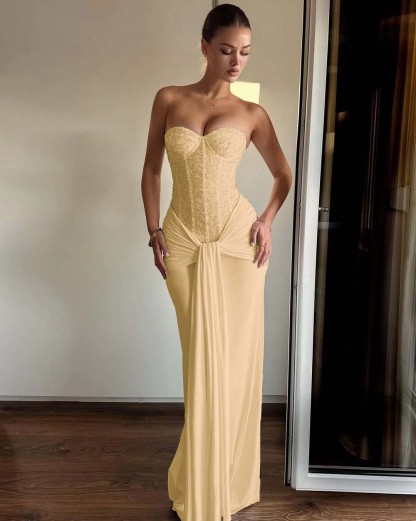 Strapless Sweetheart Sleeveless Long Mermaid Formal Dress With Pleated