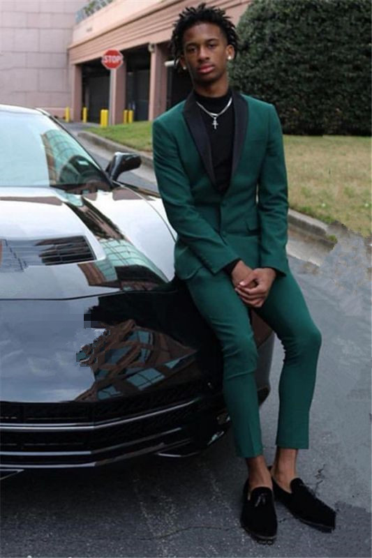 Newest Dark Green Wedding Suits with Black Shawl Lapel for Groom and Groomsmen