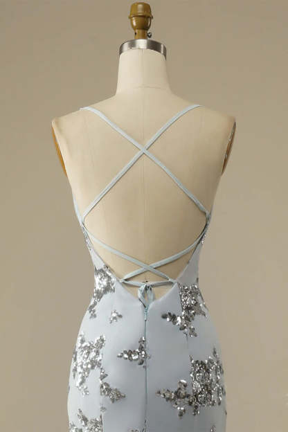 Prom Dress with Spaghetti Straps and Beaded Backless Design