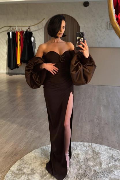 Strapless Sleeveless Long Mermaid Split Formal Dress With Shawl