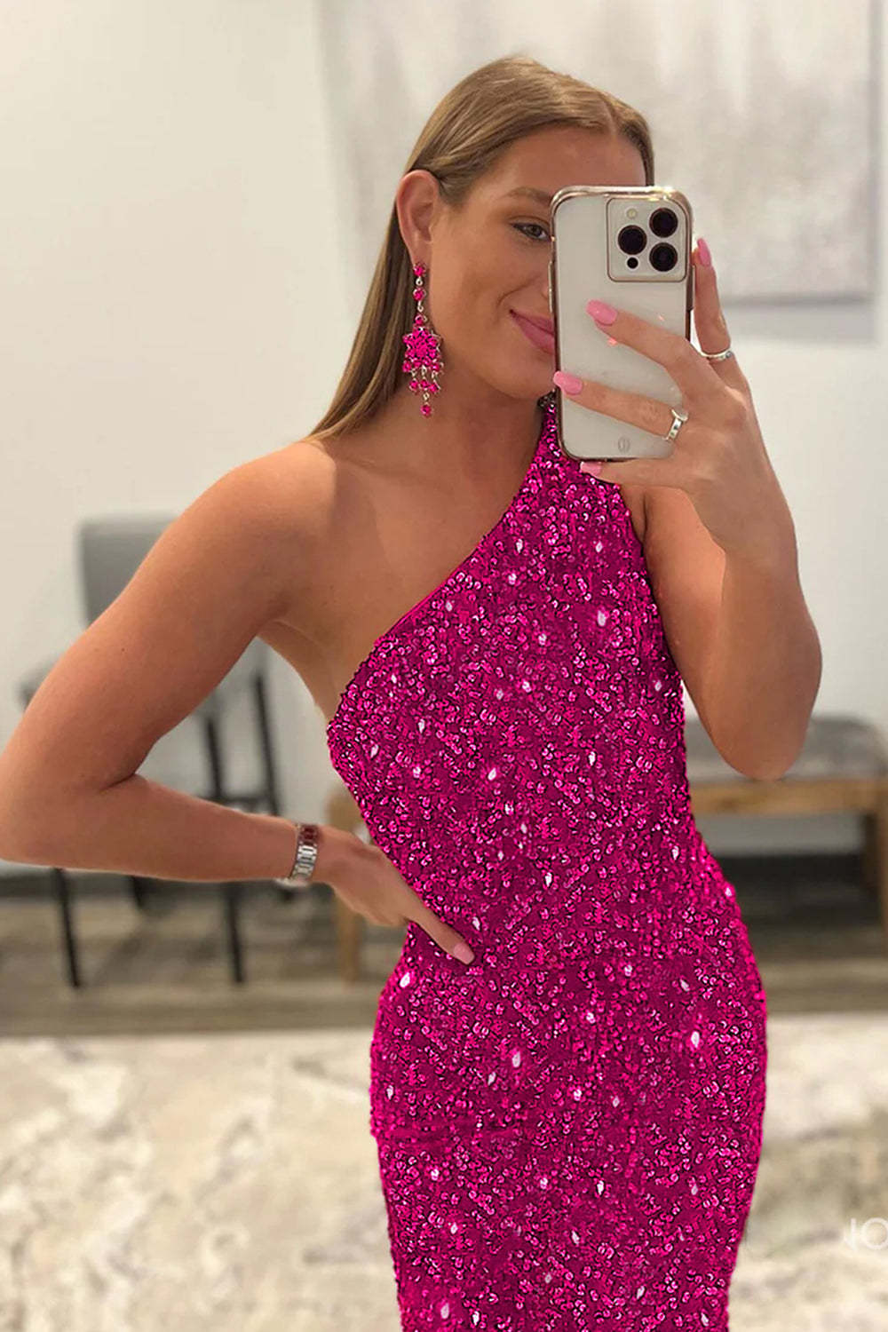Long Prom Dress with Burgundy Mermaid Sequins