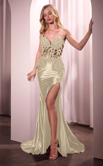 Strapless Sleeveless Split Long Mermaid Formal Dress With Appliques