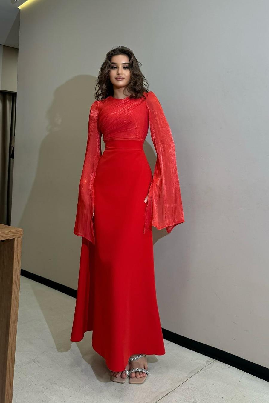 Charming Long Sleeves Jewel High Waist Long Formal Dress With Ruffles