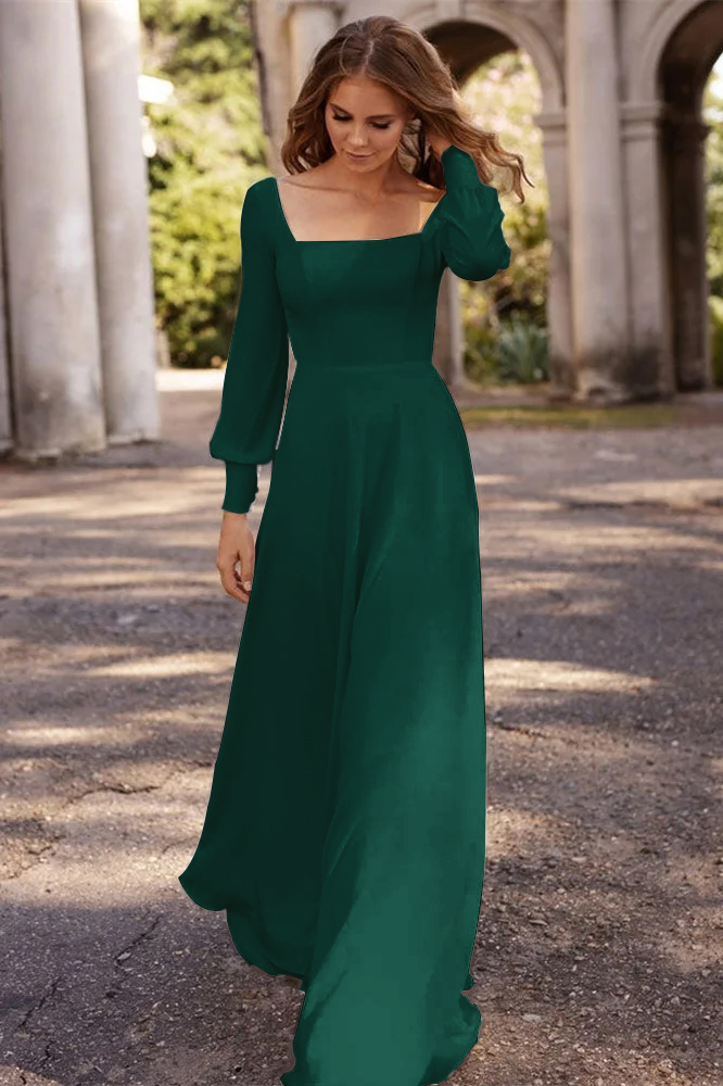 Square A-Line Long Sleeves Wedding Dress
