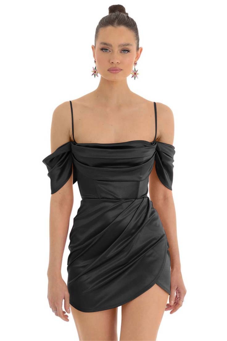 Pretty Fuchsia Spaghetti-Straps Pleats Off-The-Shoulder Short Mini Homecoming Dress