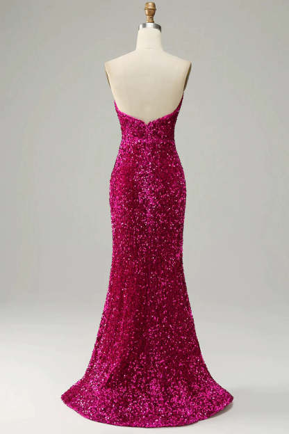 Blue Sequin Sweetheart Prom Dress with Sheath Silhouette and Slit