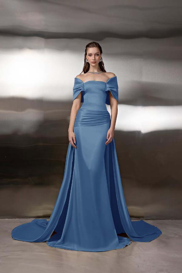 Off the Shoulder Sleeveless Long Mermaid Formal Dress With Pleated