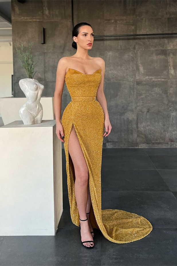 Sequins Sweetheart Mermaid Long Evening Dress With Split