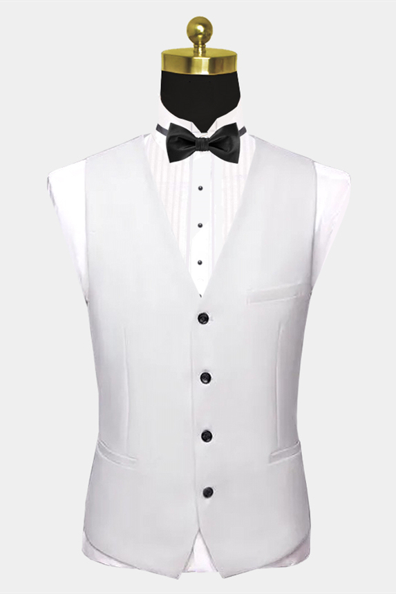 Classic White Shawl Lapel and Pocket Edge Wedding Tuxedos with Black Satin