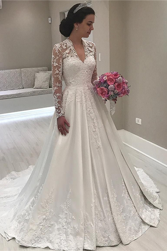 Sweetheart Long Sleeves Mermaid Lace Appliques Wedding Dress