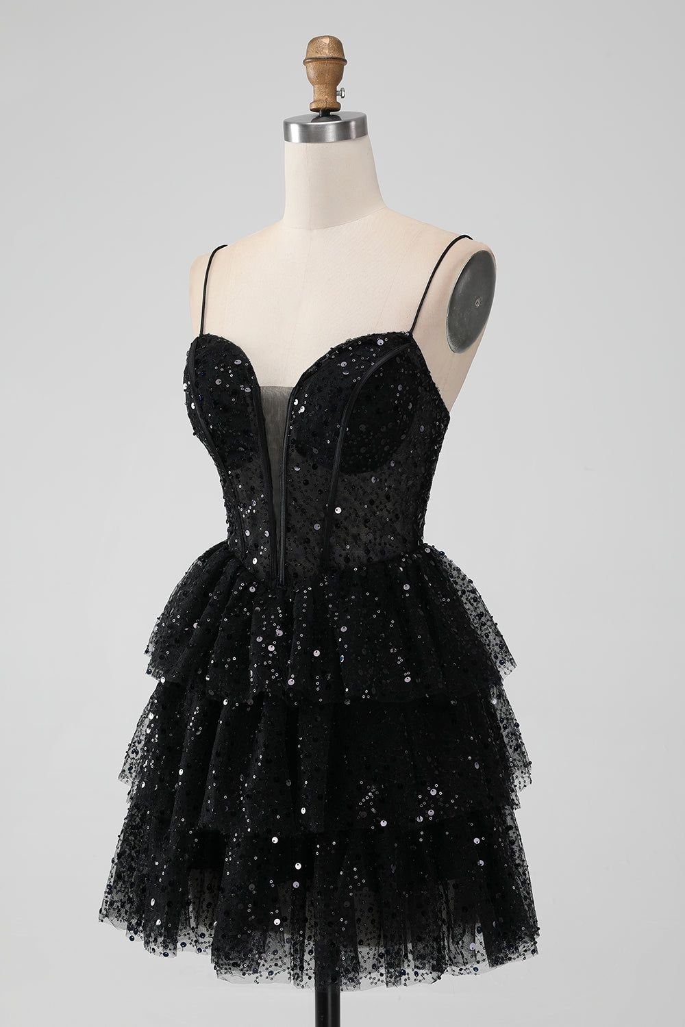 Charming Black Sequins Cupcake Short Mini cocktail Dress