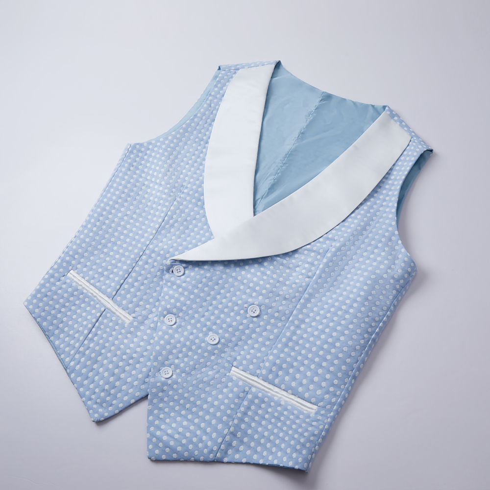 Stylish Sky Blue Fashion Dot Shawl-Lapel Wedding Suit for Men
