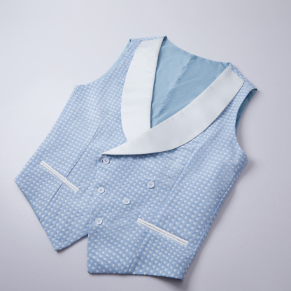 Stylish Sky Blue Fashion Dot Shawl-Lapel Wedding Suit for Men