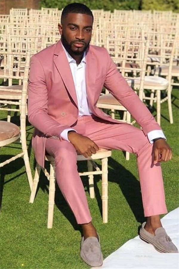 Elegant Pink Notched Lapel Wedding Suits for Groom with Two Pieces