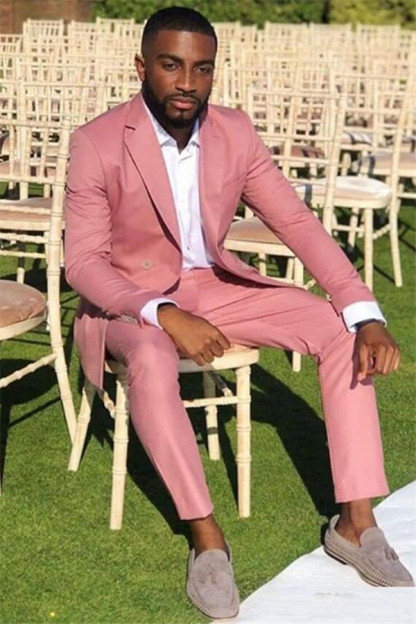 Elegant Pink Notched Lapel Wedding Suits for Groom with Two Pieces
