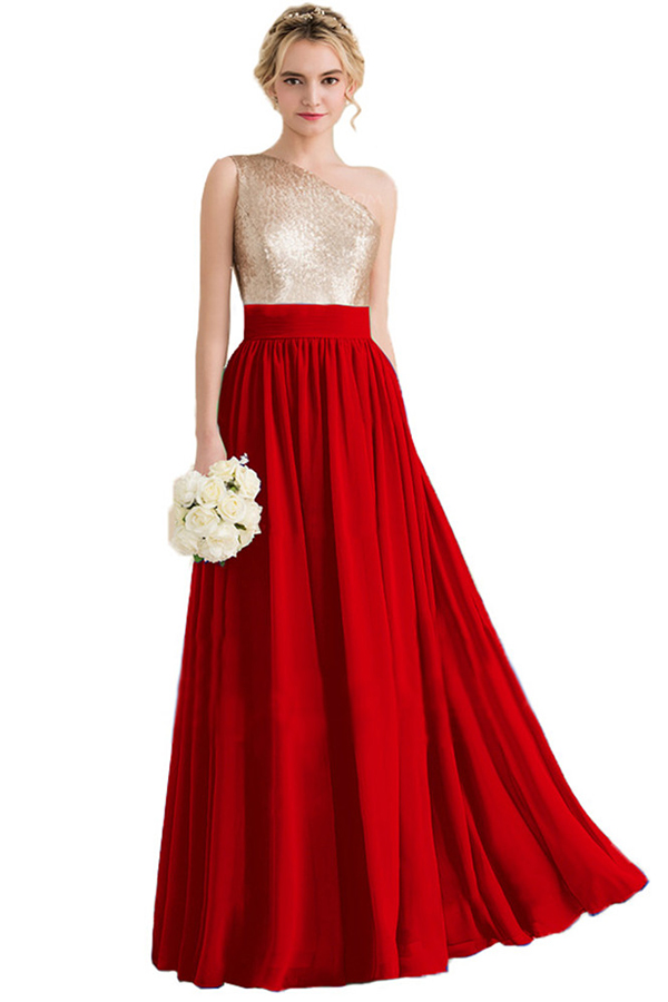 Sequins One Shoulder Long Bridesmaid Dress