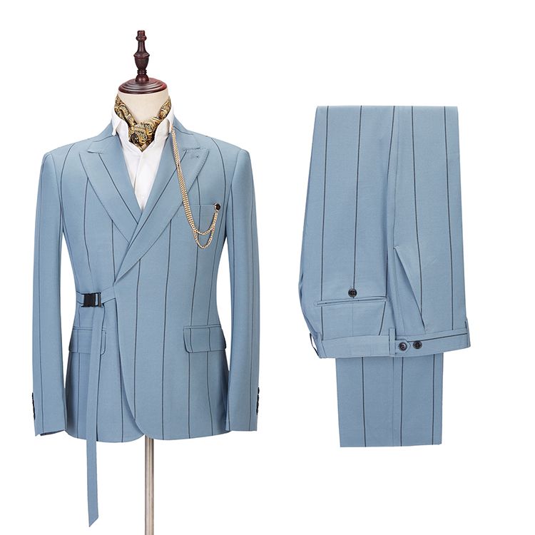Popular Men's Wearhouse Wedding Suits with Striped Peaked Lapel