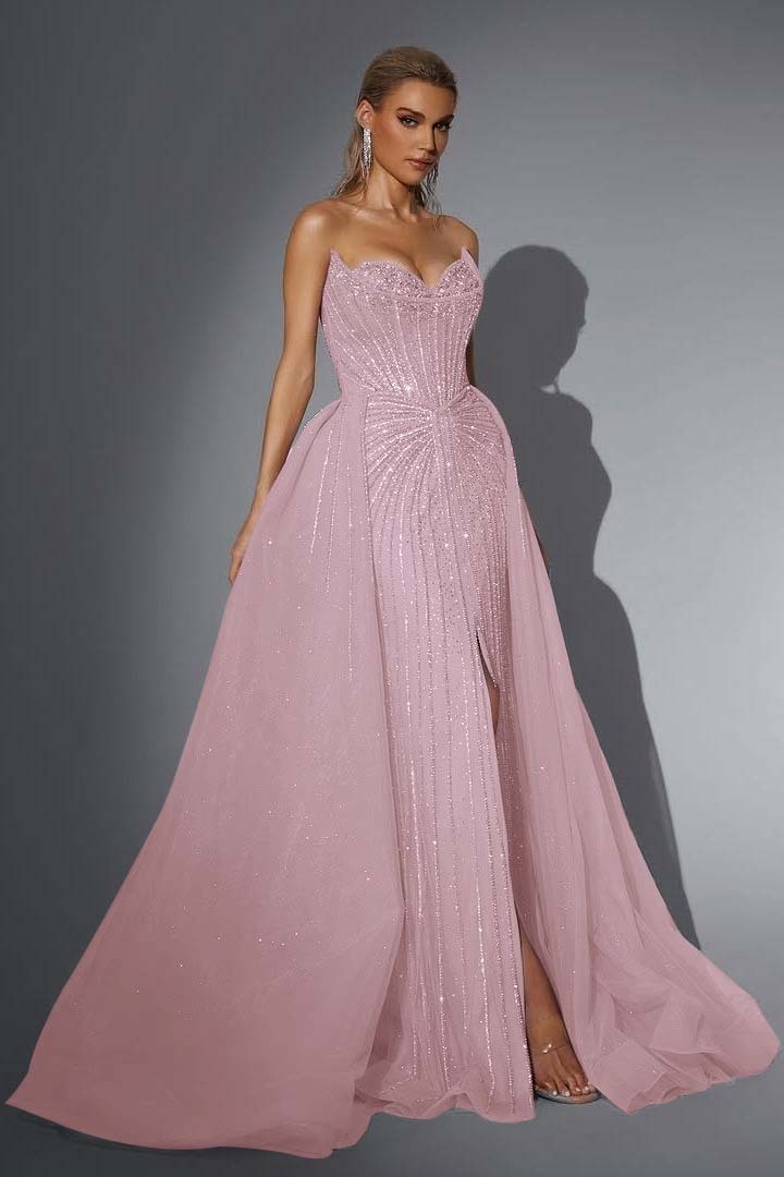 Strapless Sleeveless Long Mermaid Formal Dress With Split Sequins